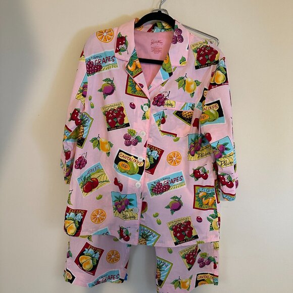 NWOT Nick & Nora Fruit 3/4 Sleeve Button Up Shirt and Capri Pajama Set Size L - Picture 3 of 13